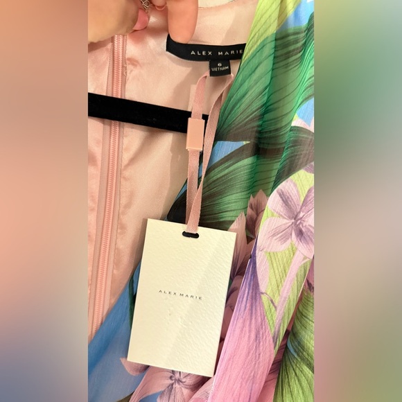 Alex Marie Floral Dress crinkle chiffon v-neckline Long sleeves Size 6 - Picture 6 of 12